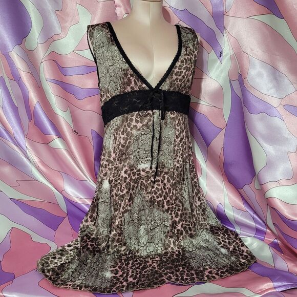 Leopard Camisole Medium Mini Tank Dress Top Sheer Lingerie Gyaru Gal Style Y2K - Picture 1 of 7